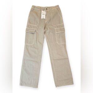 Zara Women's Beige Flat Front Cargo Trouser Pants